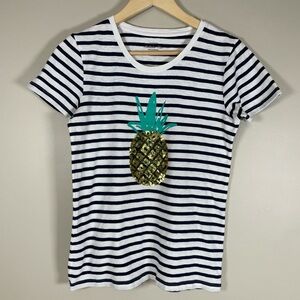 J.CREW Women’s Nautical Striped Sequin Pineapple Collectors Tee Sz‎ Small Preppy